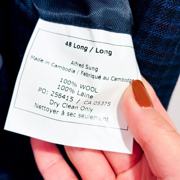 ALFRED SUNG Navy plaid wool blazer | Tailored classic mens jacket | 48 Long * - Picture 7 of 7
